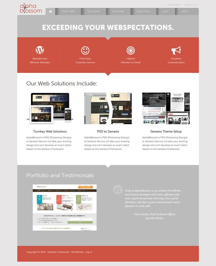 AlphaBlossom Web Solutions custom responsive Genesis child theme for WordPress