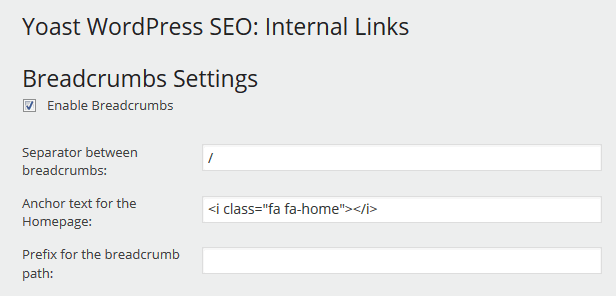Replace the WordPress SEO by Yoast breadcrumb home text with a house icon