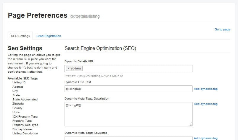 IDX Broker single listing detail edit page