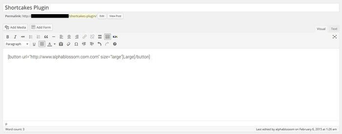 WordPress shortcode in text editor