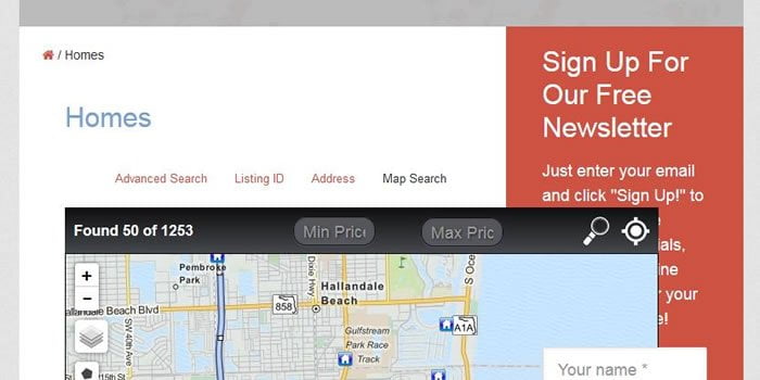 IDX Broker Map Search Page - non mobile responsive