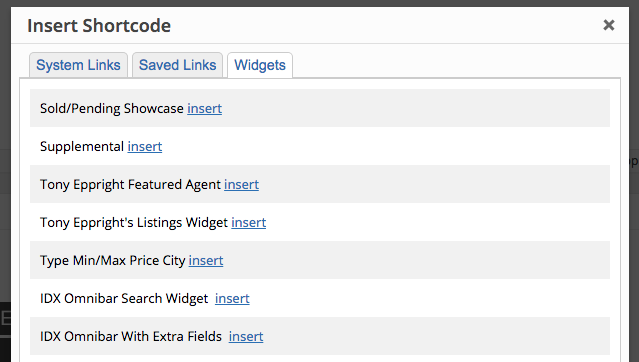 IDX Broker WYSIWYG toolbar popup