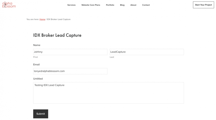 Gravity Forms contact form for IDX Broker Websites