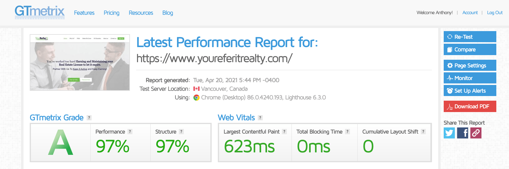 You Refer It Realty GT Metrix Speed Test